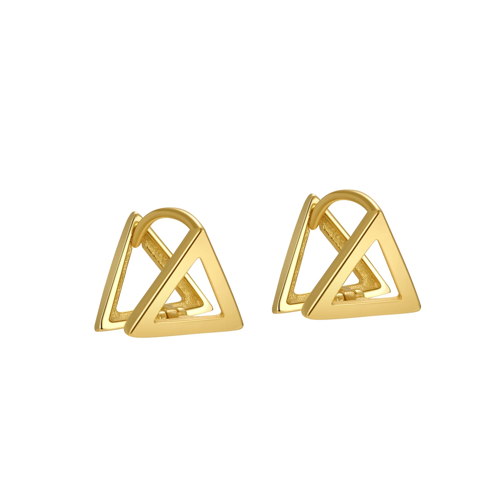 Wholesale 18k Gold Plated 925 Sterling Silver Polished Hollow Geometric Triangle Huggie Earrings for Women