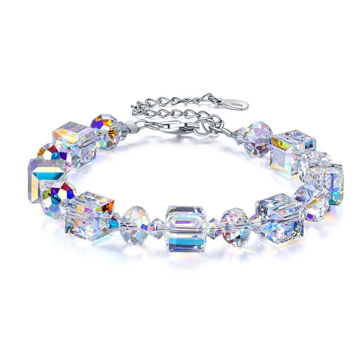 Silver Jewelry 925 Sterling   Women Bracelets  Sugar Cube  Genuine Austrian Crystal Bracelet