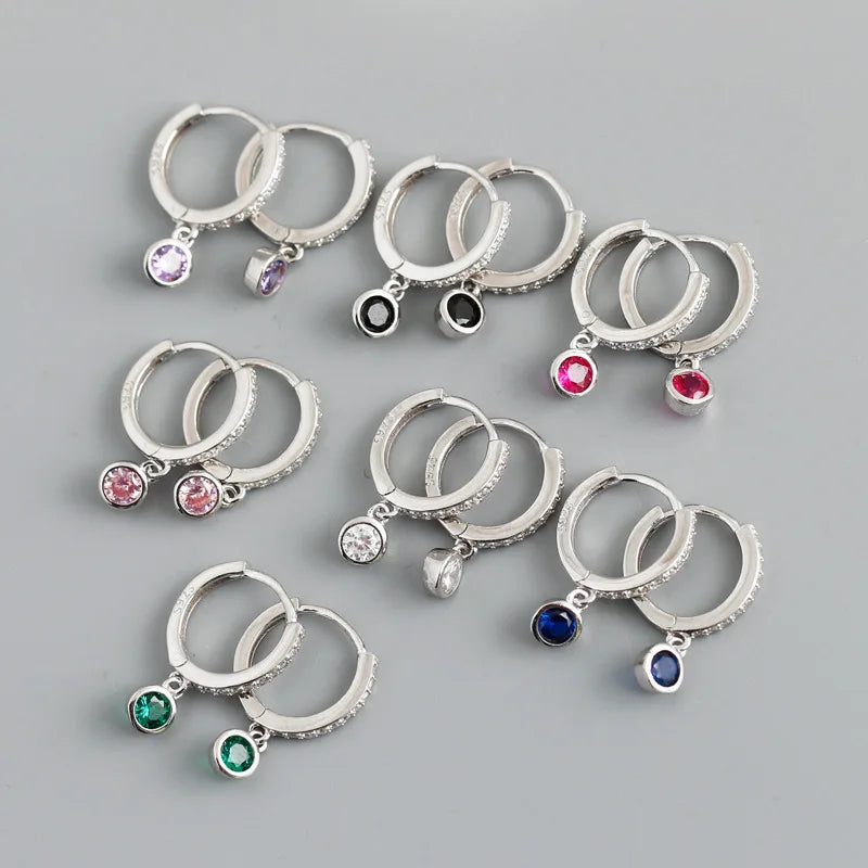 2025 New Products 925 Sterling Silver Round Dangling Pendant Hoop Earrings Colorful Buckle Earrings