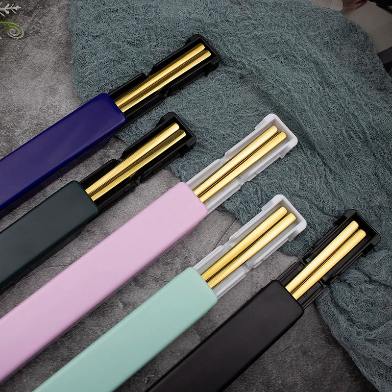 Dishwasher Safe Square Non-Slip Portable Chinese Korean Stainless Steel Metal Chopsticks With Box