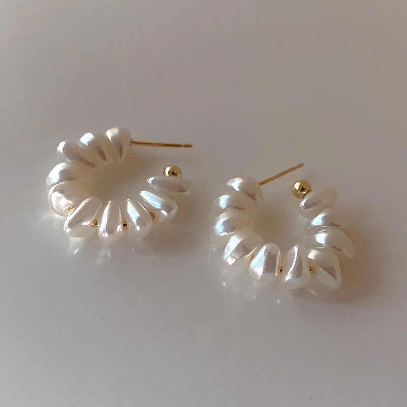 Elegant Women Jewelry Gold Plated Irregular Freshwater Pearl Earrings Baroque Pearl C Shape Hoop Earrings