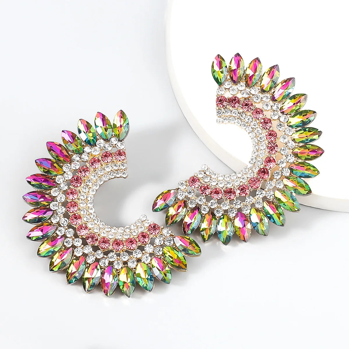 HOVANCI Celebrity C Shape Statement Earrings Rhinestone New Fashion 2022 Colorful Unique Earrings for Women