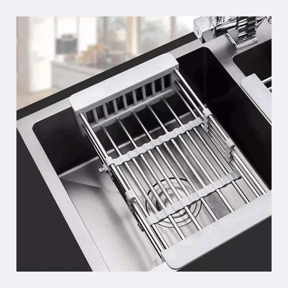 Customizable Stainless Steel Metal Extend Kitchen Sink Drain Basket Strainer Telescopic Storage Rack Adjustable Expandable Logo