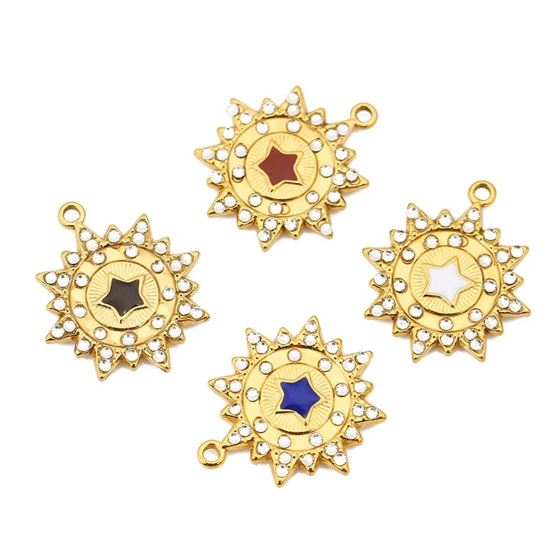 5Pcs Delicate Stainless Steel Enamel Sun Spot Drill Charms Pendants for Necklace Making DIY Jewelry Bracelet Findings Wholesale