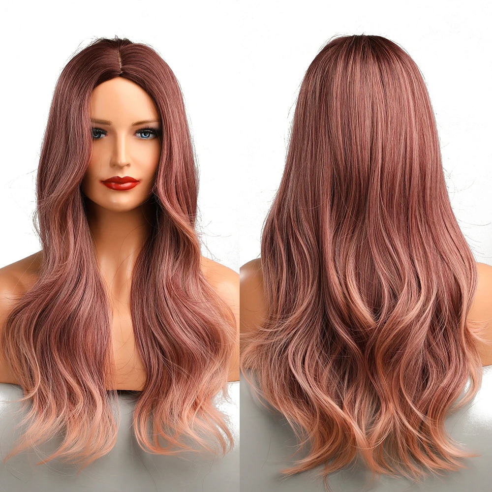 Wigs Factory Synthetic Wig Ombre Pink Orange Long Wigs Middle Part Hair Daily Natural Wavy Heat Resistant Fiber for Women