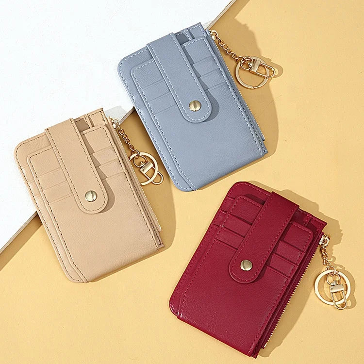 Fashion Travel Multi Slots Card Holder Custom Slim Minimalist Women Wallet Portefeuille Cuzdan Faux Leather Keychain Wallet