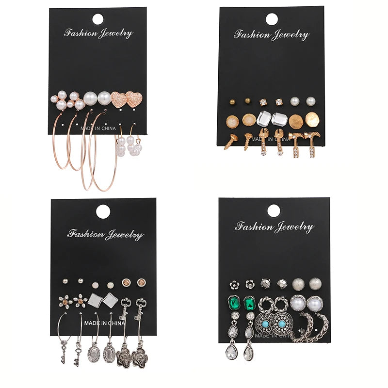 VKME  New Fashion Pearl Heart Earrings Retro Style Earrings Set for Women Jewelry Wholesale