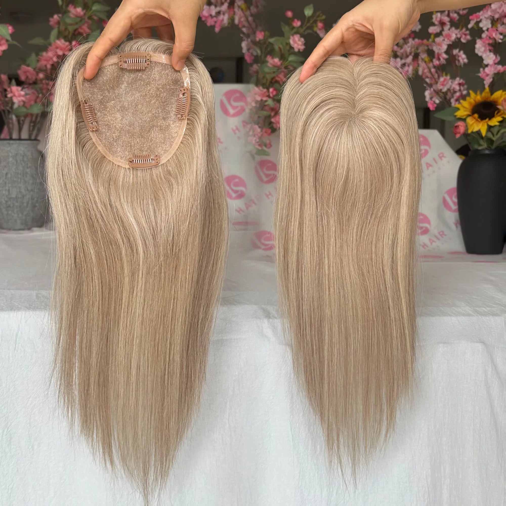 Ready to Ship 16/14 Inch European Raw Human Hair Mono Base Topper Highlight Color 9/613 for Hair Loss Women