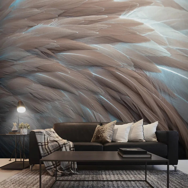 Simple Style Modern Living Room Tv Background Wall Paper Haze Blue Art Feather Mural Study Bedroom Seamless Cloth