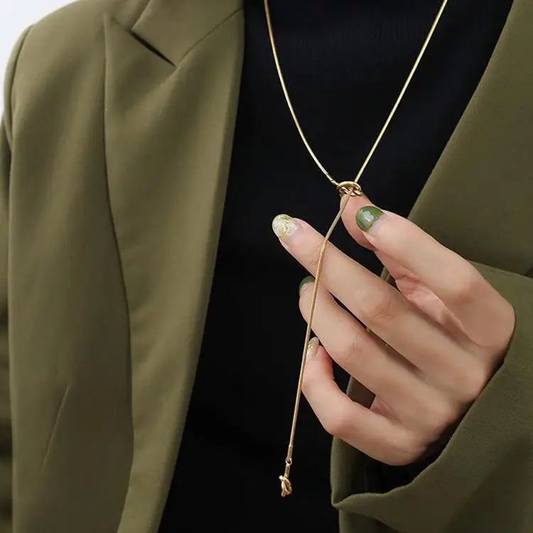 Custom Personalized Stainless Steel Round Snake Chain Necklace Adjustable Rope Knot Long Necklace DIY Jewelry