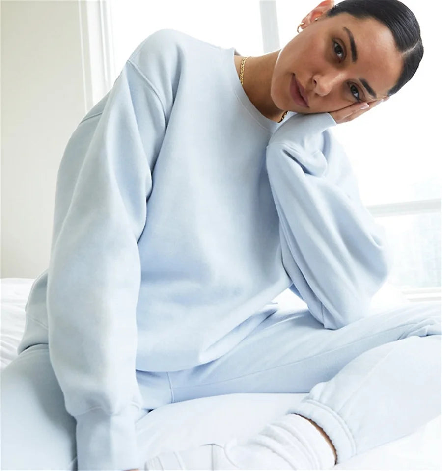 2022 Anti-Shrink Women's Organic Cotton Knitted Women Casual Soft Fleece Oversized Sweatshirt