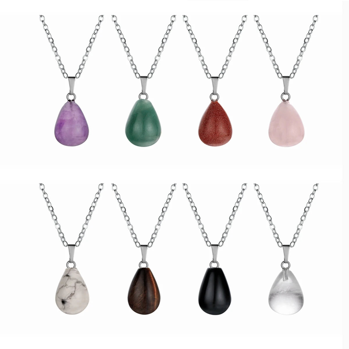 Stone Pendants Water Drop Shape Beads Crystal Quartz Stone Charm With 18 Inch Imitation Leather Cord Chain for Necklace Jewelry