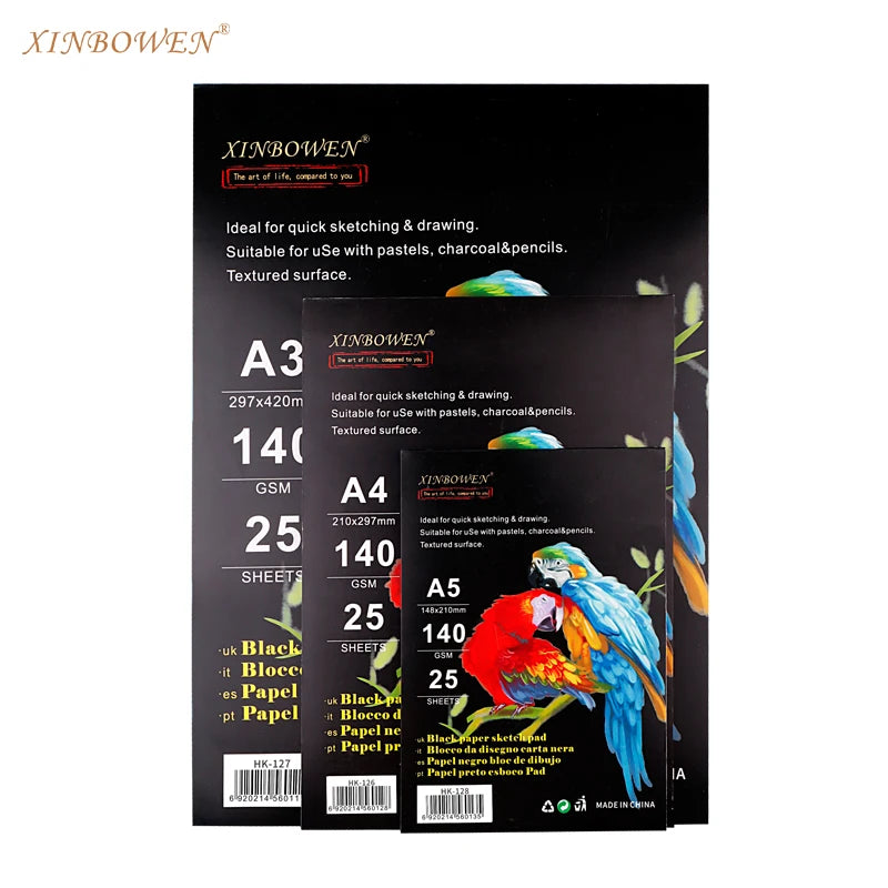 Xinbowen New Design A3 Size 140Gsm 25 Sheets Black Sketch Book Sketch Card Pad for Drawing and Painting