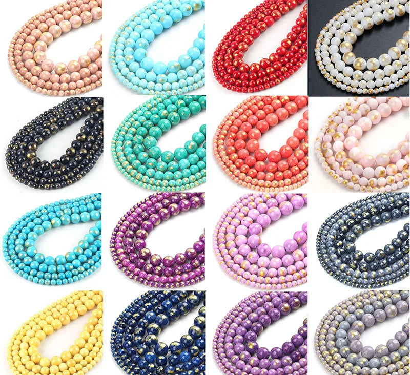 Wholesale Dyed Natural Jade Golden Foil Jade Loose Round Beads for DIY Bracelets Jewelry Making 6mm 8mm 10mm 12mm