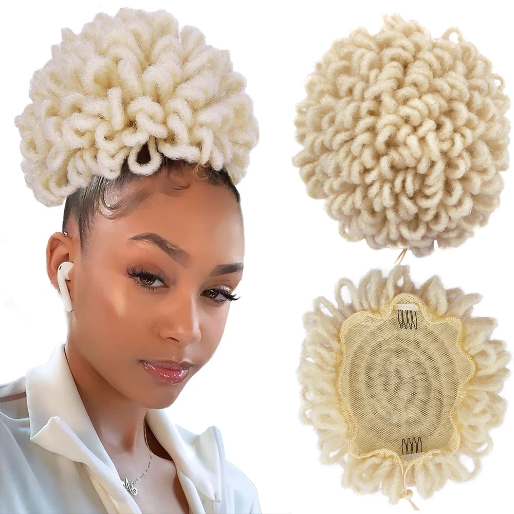 145g High Temperature Fiber Drawstring Curly Pour Messy Bun Afro Dreadlocks Hair Bun Faux Locs Ponytail Extension