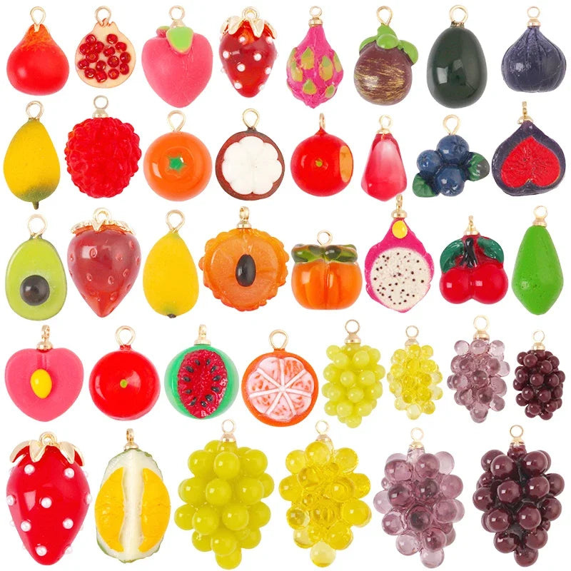 3D Fruit Strawberry Grape Mango Durian Water Melon Cherry Pomegranate Charm PendantJewelry Necklace Bracelet Making Supply S18