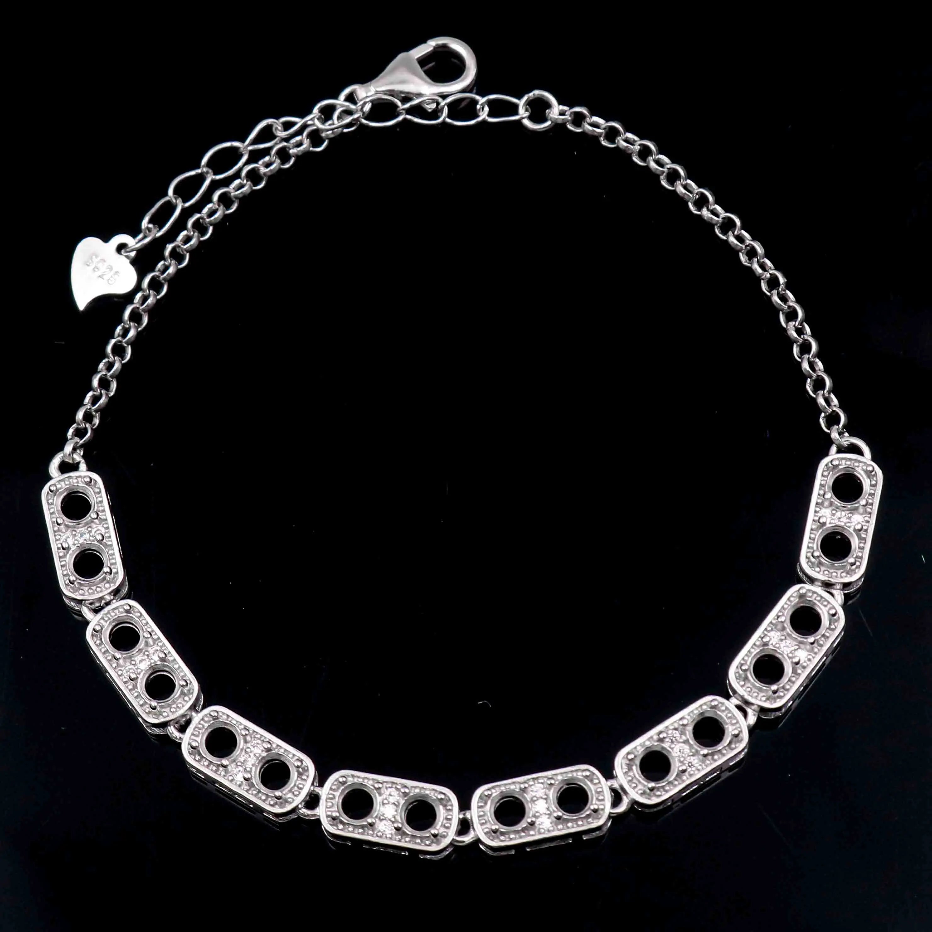 Sterling Silver 3*3mm Semi Mount Bracelet Empty Support Blank Claw Setting S925 Base Holder Without Center Stone for Inlay DIY
