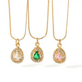 New Arrival Colorful Stainless Steel 18K Gold Plated Non Fading Cubic Zircon Water Drop Pendant Necklace for Women