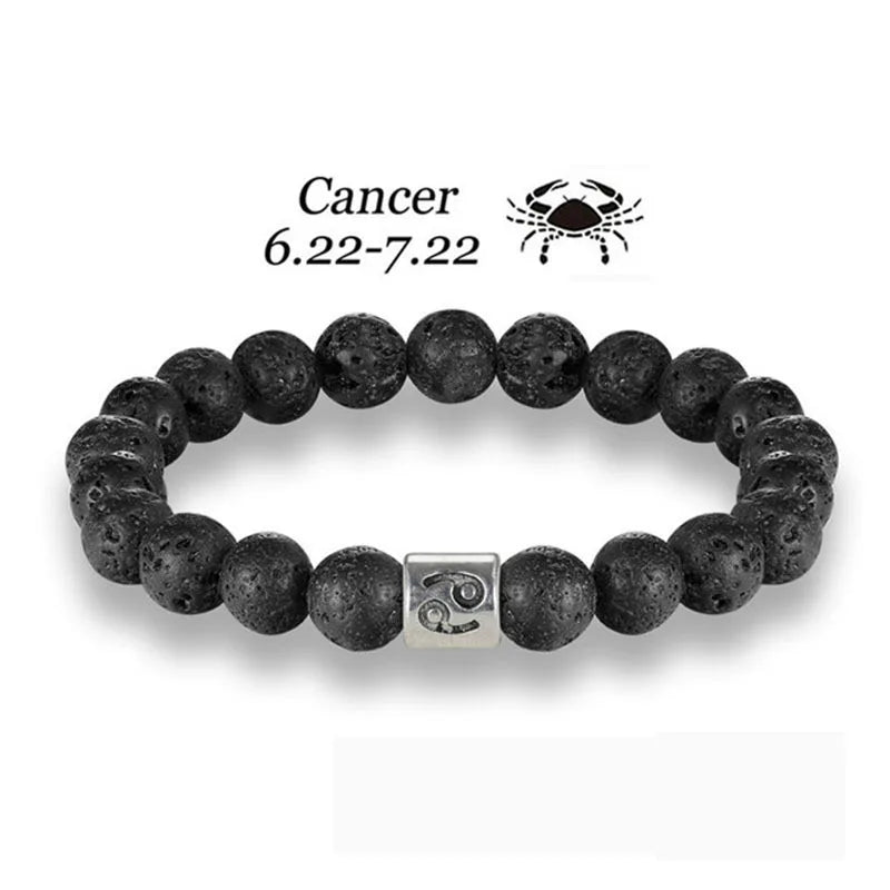 New Arrival Black Lava Rock Stone Bead Bracelet 12 Constellations Charm Bracelet for Gift Party