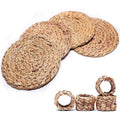 Unique Natural Eco-friendly Hand-made Straw Woven Wedding Party Water Hyacinth Placemat with Napkins Ring