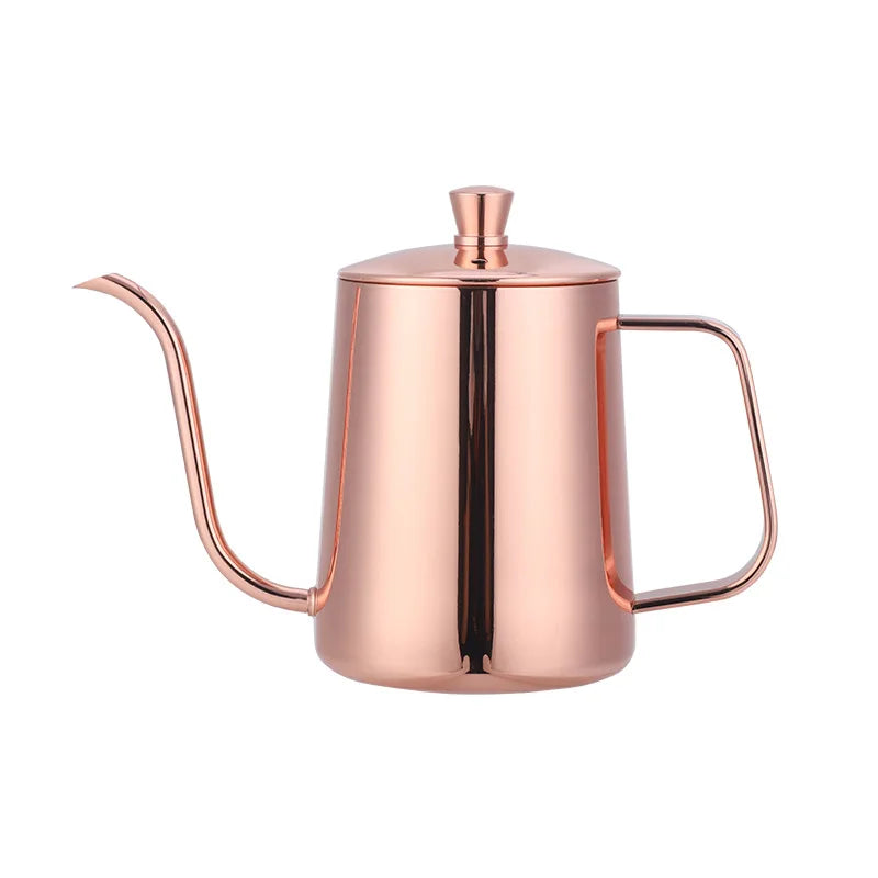 600ml Modern Stainless Steel Coffee Pot Handle Straight Body Slender Mouth Reusable Kitchenware Hand Pot Cafe Use Box Packaging