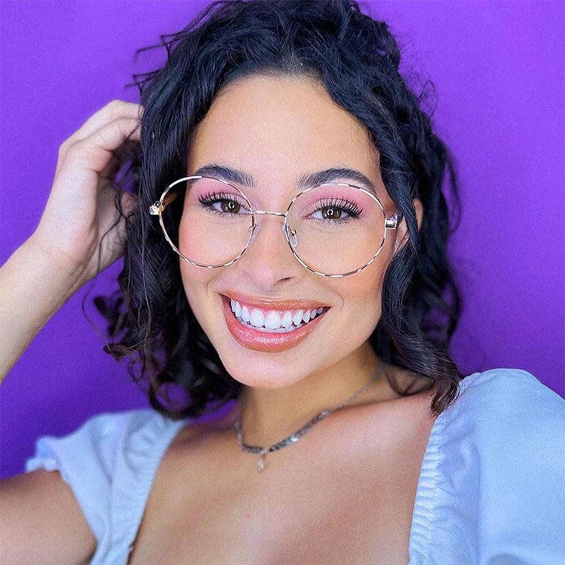 82035  Ultra Light Vintage Round Frame Metal Glasses Frame 82035 New Blue Light Proof Glasses Women's Rainbow Temple