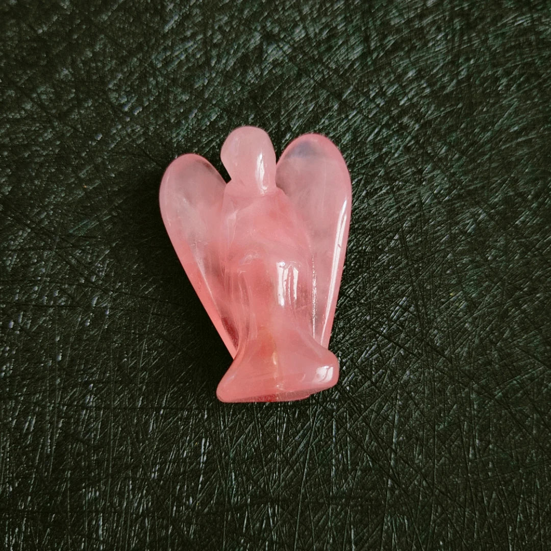 Huiying Handmade Natural Rose Quartz Crystal Carving Stone Angel Statue Gift Crafts 2 Inch