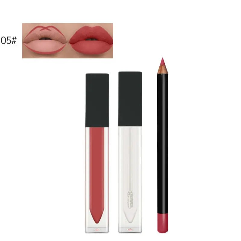 Wholesale Custom Logo 3-in-1 Long Lasting Waterproof Matte Lip Gloss and Lip Liner Set Mineral Pencil Makeup