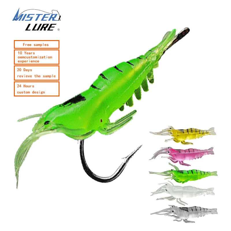 MISTER LURE 1g 1.5g 45mm Soft Plastic Shrimp Fishing Lures Squid Hook Fishing Accessories Shrimp Lure
