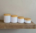 Cosmetic Cream Pet Plastic Jars with Bamboo Lid in 1oz 2oz 4oz 5oz 6oz Sizes White Color