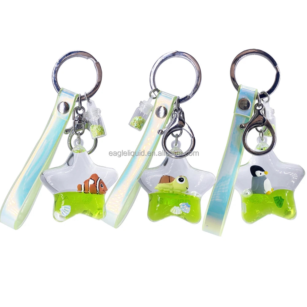 Factory Wholesale Oil Water Keyring Acrylic Star Shape Liquid Floating Keychain Customized 3D Floater Keychain