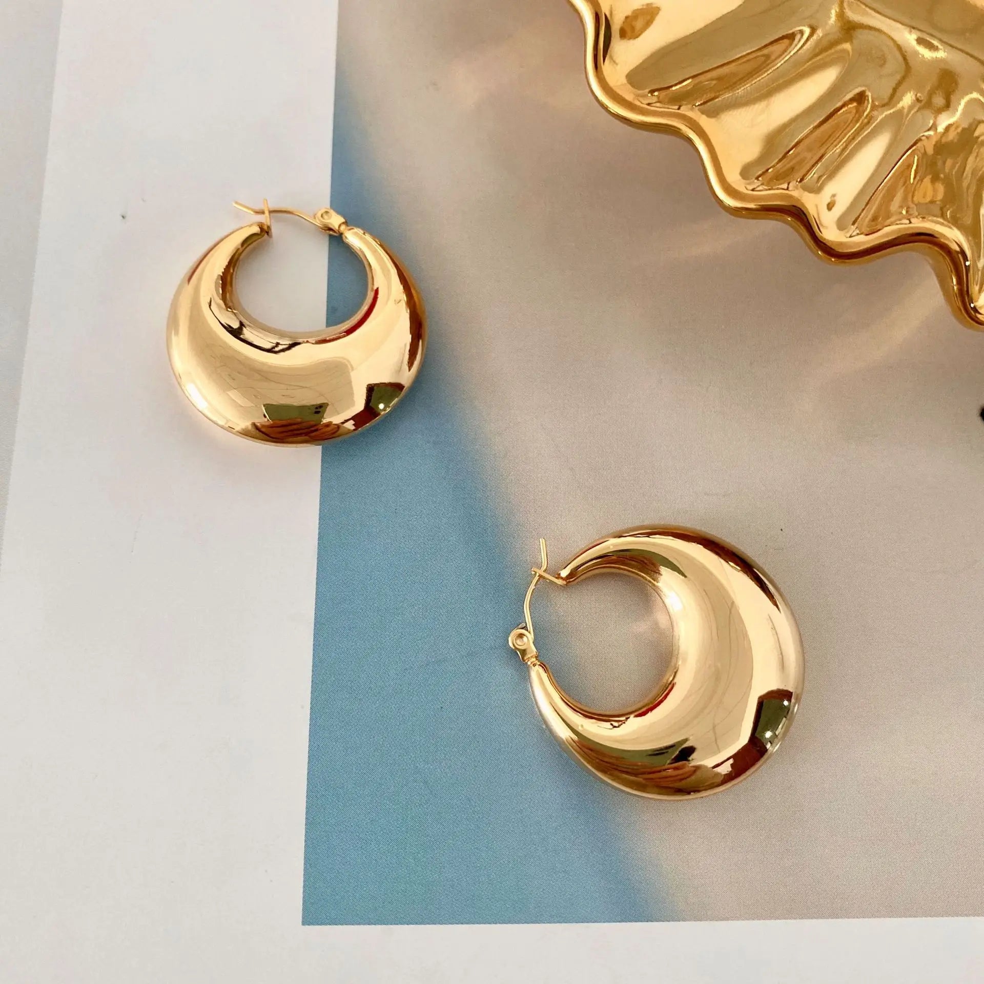 Trendy 18K Real Gold Plated Stainless Steel Hoop Earrings Vintage Chubby Earring Gold Chunky Hoop Earrings