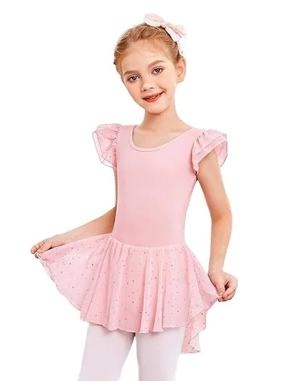 2025 Hot Pink Shinny Ballet Dance Dress Backless Short Sleeves Tutu Skirt Shinny Dance Costume for Girls Training