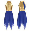Womens Dance Performance Costume Color Block Sleeveless Ruffled Asymmetrical Hem Dance Dress