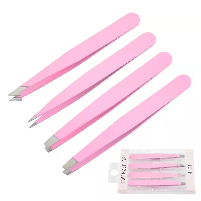 Black Tweezers 4-piece Set Tweezer Stainless Steel Eyebrow Tweezer for Ingrown Hair Removal