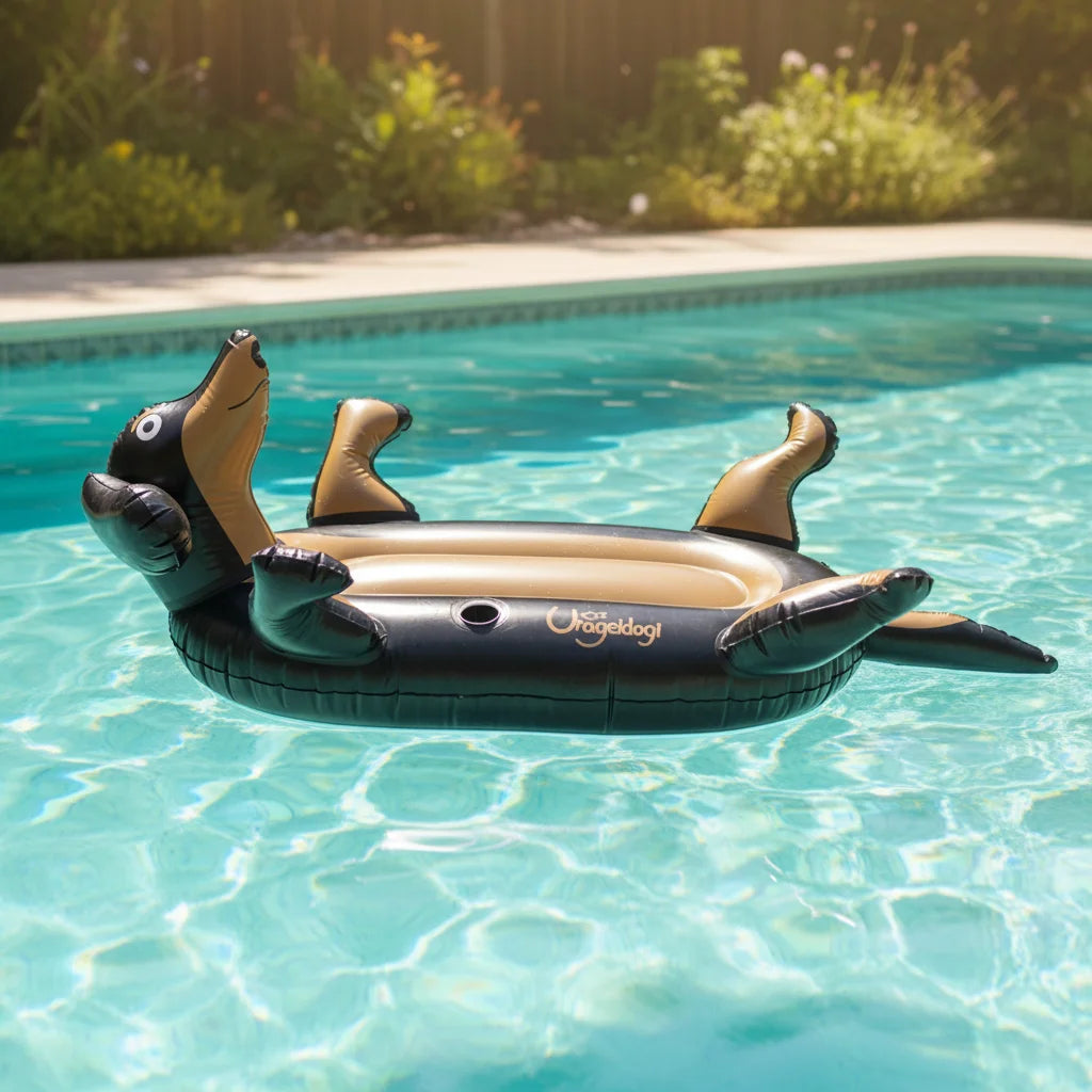 Adult/Teens 1.6m Swimming Pool Toy Inflatable Black Dog Pool Float with Cup Holder