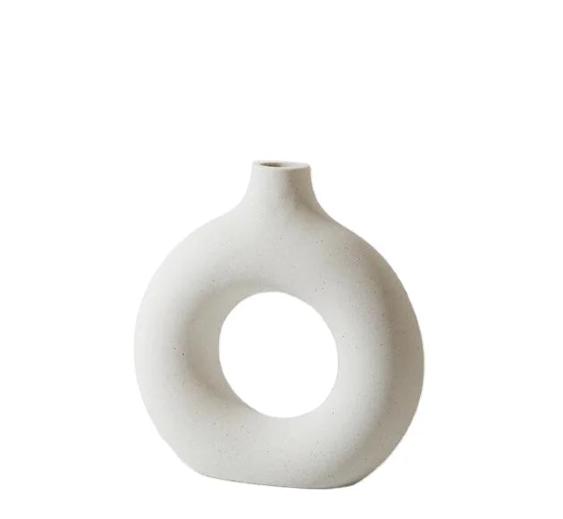 Nordic Inspired Ceramic Donut Vase Creative Tabletop Crafts for Living Room Transparent Glaze for Weddings