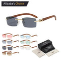 New Stylish Custom Logo Designer Luxury Mens Shades Small Frame Rectangle Rimless Sunglasses Wooden Sunglasses Men