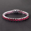 7IN 925 Silver Gemstone Bracelet 5MM Pigeon Blood Red Lab Grown Ruby Silver Women Round Tennis Bracelet