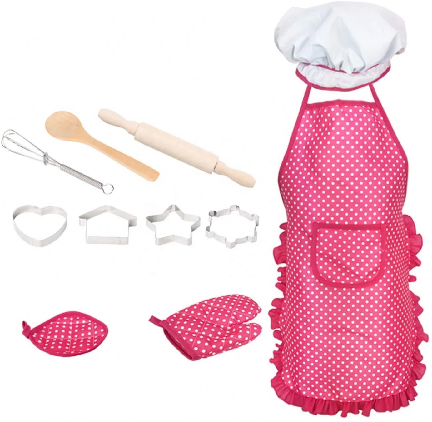 Kids Cooking Baking Set 11Pcs Kids Chef Role Play Includes Apron Chef Hat for Boys GirlsUtensils Eggs BeaterOven Mitt for Kid