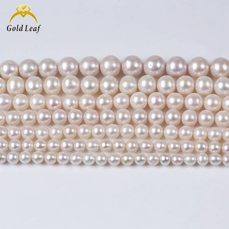 Goldleaf Wholesale Real Freshwater Natural Pearls White Round Loose Pearls on a Chain Elegant Natural Jewelry