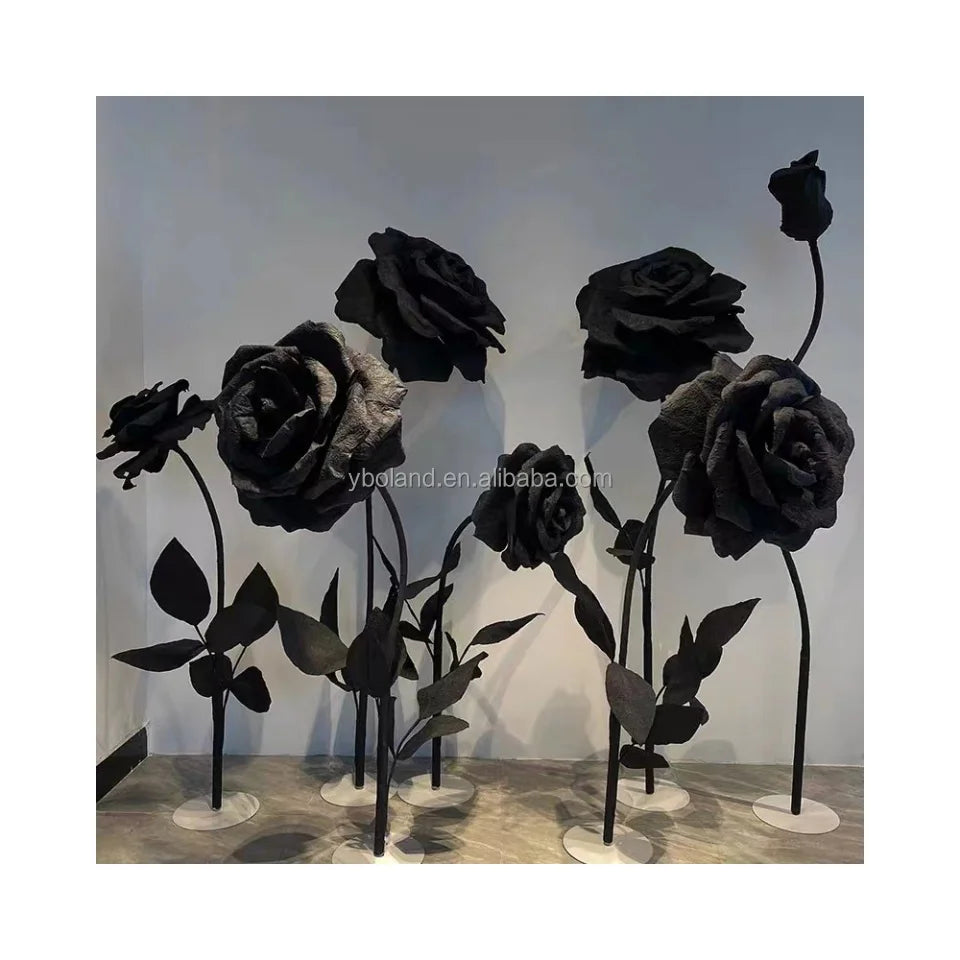 E-HB007 Photography Window Display Shopping Mall Decor Flowers Large Corn poppy Big Black Paper Flower Giant Flowers for Wedding