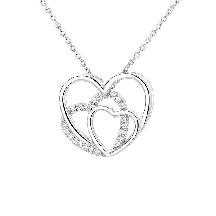 New Jewelry Love Style Sterling Silver 925 Heart Pendant Necklace in Three Heart Design