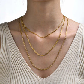 High End PVD 18K Gold Plated Figaro Chain Necklace Stainless Steel Choker Necklace Trendy Jewelry