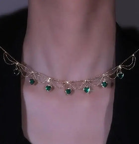 Green love Temperament Clavicle Chain 18K Real Gold Light Luxury Fashion Jewelry Necklace Wholesale
