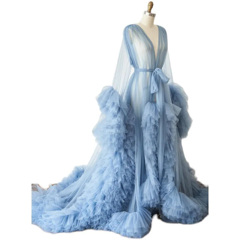 AL1522 Vestido De Fiesta Para Mujer Wedding Apparel Shawl Bucket Cloak Purple Chiffon Maternity Bride Bathrobe Ruffled Gown