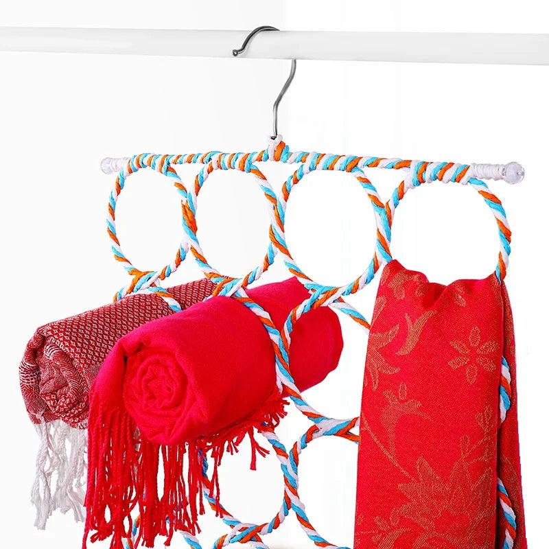 28 Ring Round Scarf Plastic Paper Rattan Display Hanger Rack Foldable Folding 28 Holes Belt Towel Scarf Tie Hangers and Racks