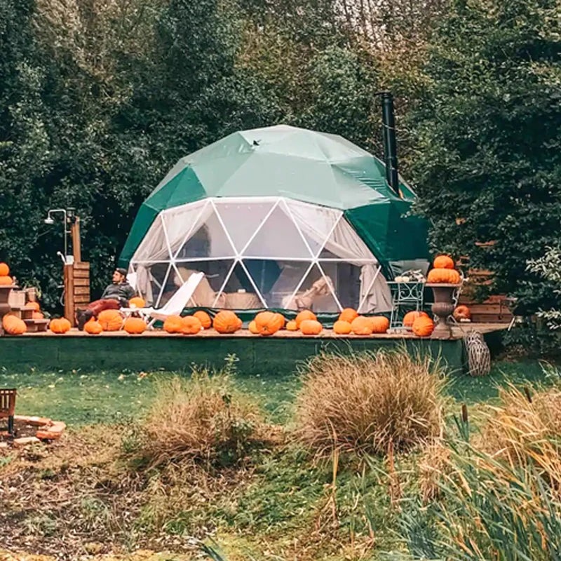 Outdoor PVC Geodesic Dome Tent Prefab with Stove for Hotel Resort Camping Glamping Igloo