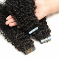 MRSHAIR Brazilian Tape Deep Curly Human Hair Extensions Machine Double Weft Kinky Curly 12-26inch Natural Black Remy Perm Ready