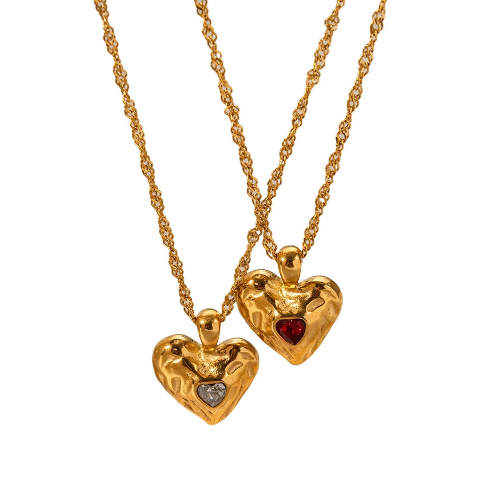 2026 New Trending Heart-shaped 18K Stainless Steel love Heart Colored Glass Fashion Pendant Charming Women's Necklace
